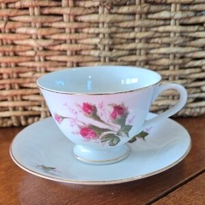 Vintage Royal Crafts Japan Fine China Rosebud Teacup And Saucer Set